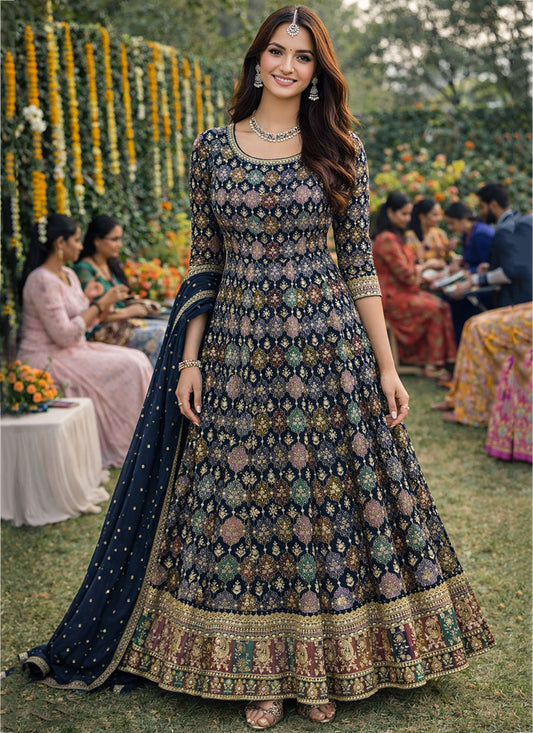 Black Georgette Embroidery Work Occasional Wear Readymade Anarkali Suit SW403339