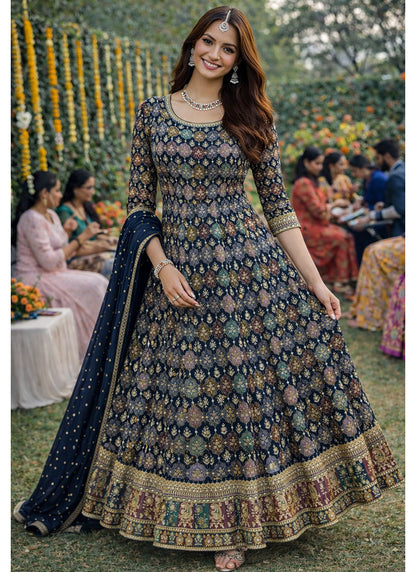 Black Georgette Embroidery Work Occasional Wear Readymade Anarkali Suit SW403339