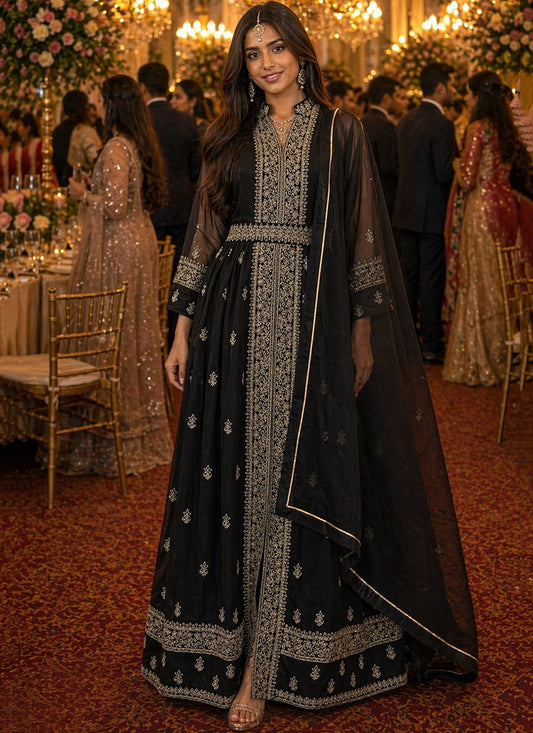 Black Georgette Embroidery Work Occasional Wear Readymade Ethnic Wear SW150782