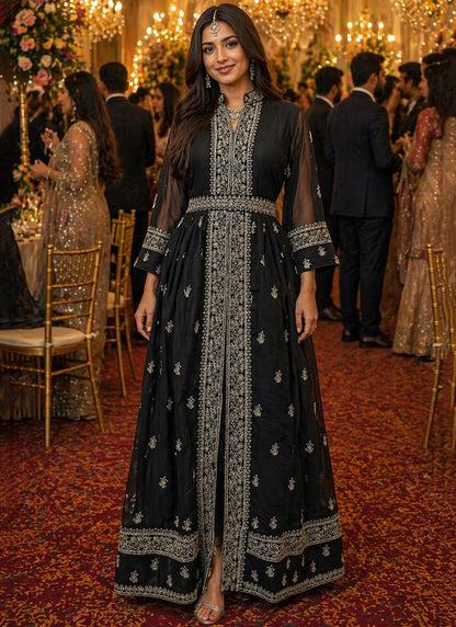 Black Georgette Embroidery Work Occasional Wear Readymade Ethnic Wear SW150782