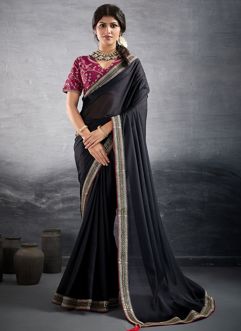 Georgette Black Party Wear Embroidery Work Saree 385559
