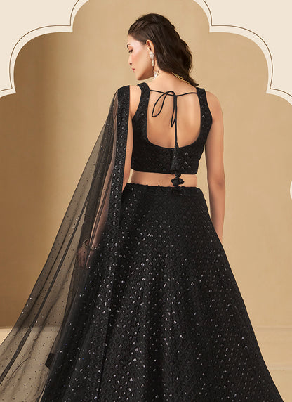 Georgette Black Wedding Wear Thread Embroidery Work Lehenga Choli 385590