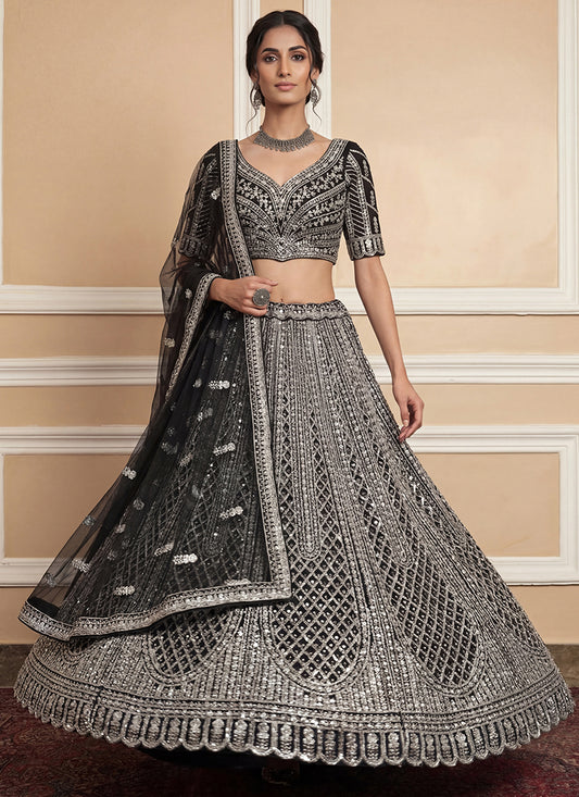 Black Heavy Net Zari & Sequins Embroidery Work Wedding Wear Wedding Lehenga Choli SW347119