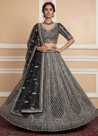 Black Heavy Net Zari & Sequins Embroidery Work Wedding Wear Wedding Lehenga Choli SW347119