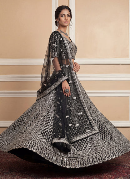 Black Heavy Net Zari & Sequins Embroidery Work Wedding Wear Wedding Lehenga Choli SW347119