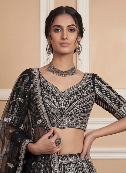 Black Heavy Net Zari & Sequins Embroidery Work Wedding Wear Wedding Lehenga Choli SW347119