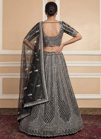 Black Heavy Net Zari & Sequins Embroidery Work Wedding Wear Wedding Lehenga Choli SW347119