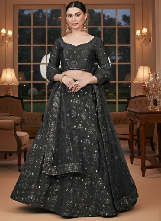 Black Hevy Tebi Slik Embroidery Work Wedding Wear Lehenga Choli SW144523