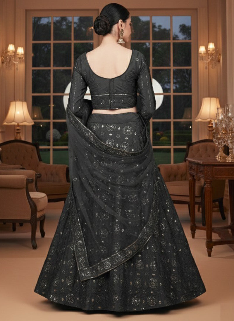 Black Hevy Tebi Slik Embroidery Work Wedding Wear Lehenga Choli SW144523