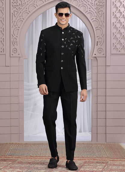 Imported Black Wedding Wear Hand Work Readymade Jodhpuri Suit 385490
