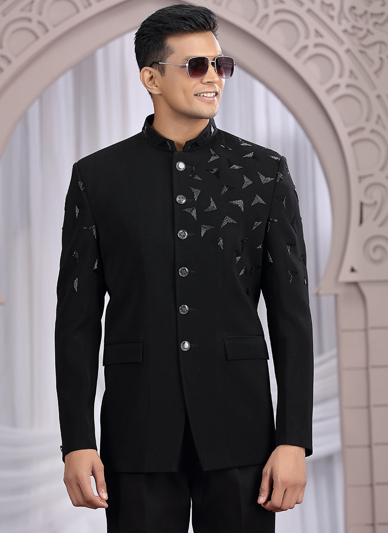 Imported Black Wedding Wear Hand Work Readymade Jodhpuri Suit 385490