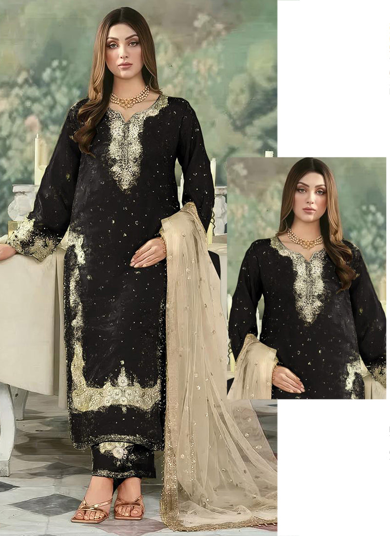 Black Jimmy Choo Embroidery Work Eid Wear Pakistani Suit-SW279306