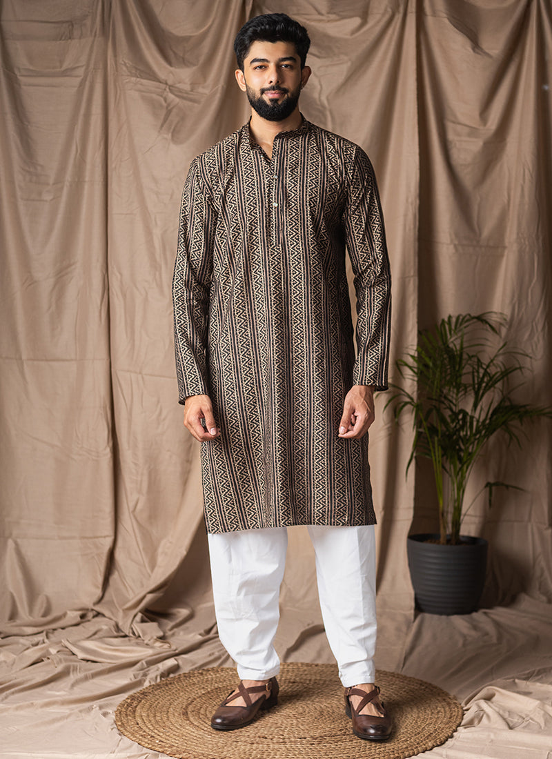 Black Modal Silk Printed Work Festival Wear Readymade Kurta Pajama SW690668