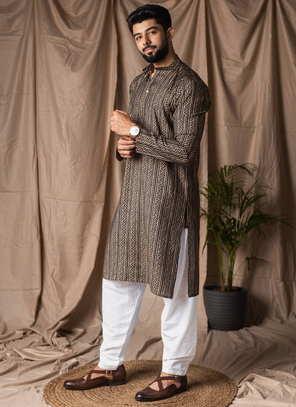 Black Modal Silk Printed Work Festival Wear Readymade Kurta Pajama SW690668