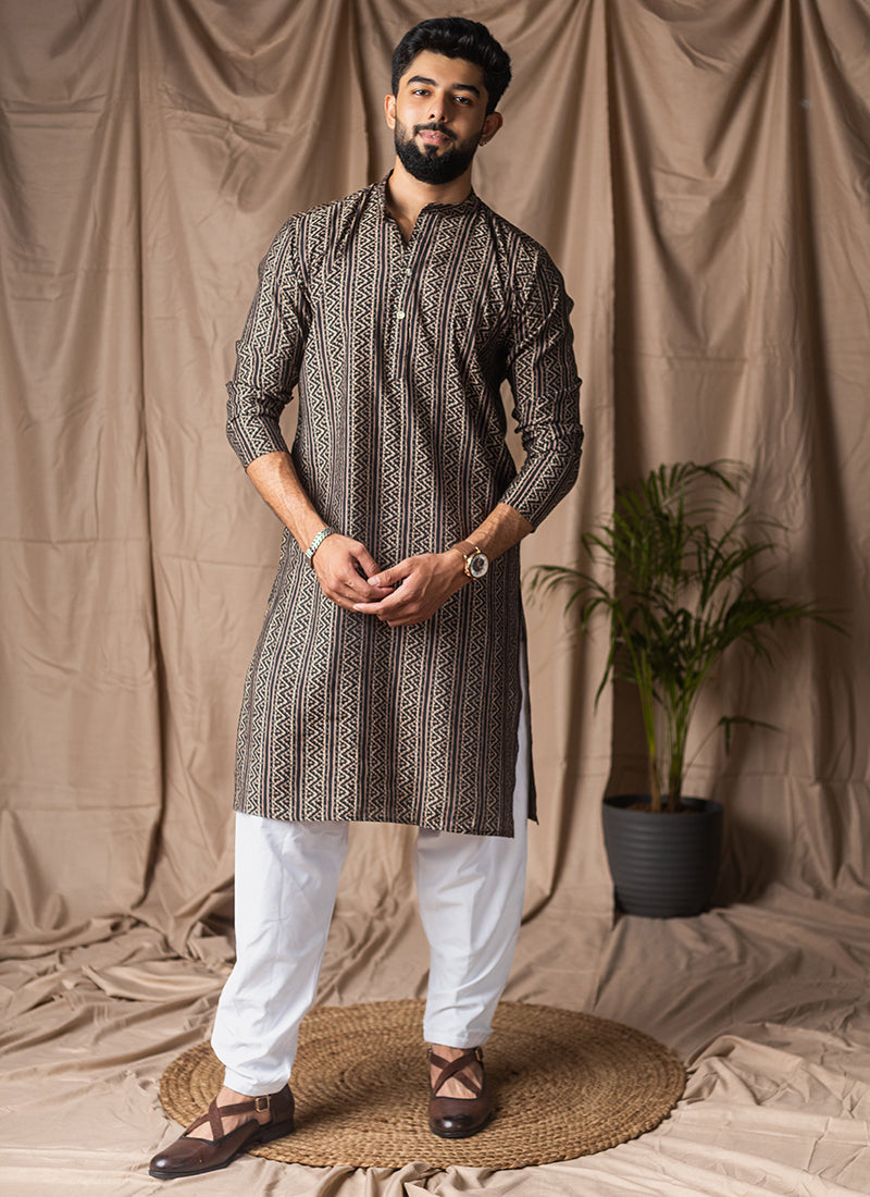 Black Modal Silk Printed Work Festival Wear Readymade Kurta Pajama SW690668