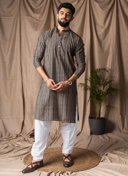Black Modal Silk Printed Work Festival Wear Readymade Kurta Pajama SW690668