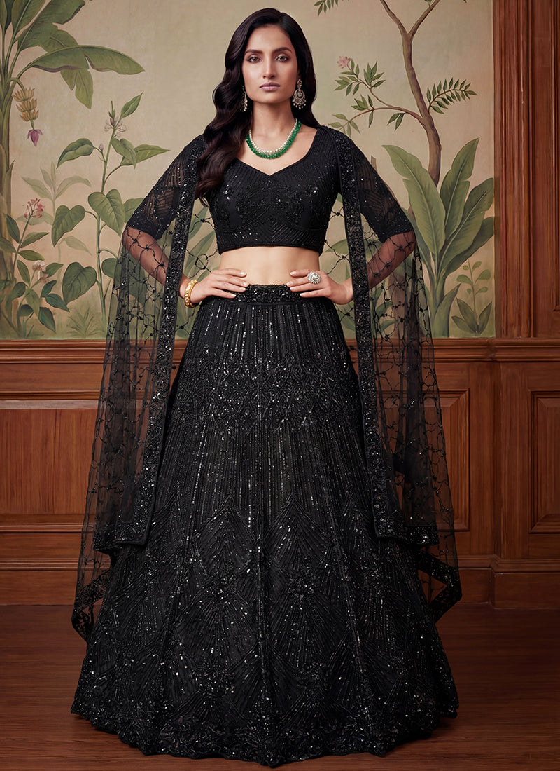 Black Net Embroidery Work Bridal Wear Lehenga Choli SW875375