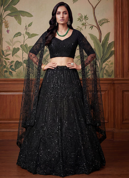 Black Net Embroidery Work Bridal Wear Lehenga Choli SW875375