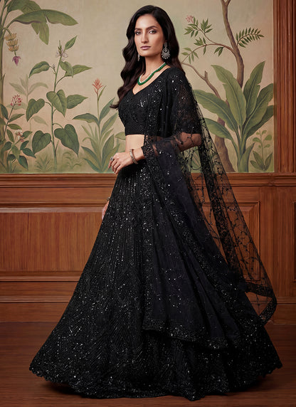 Black Net Embroidery Work Bridal Wear Lehenga Choli SW875375