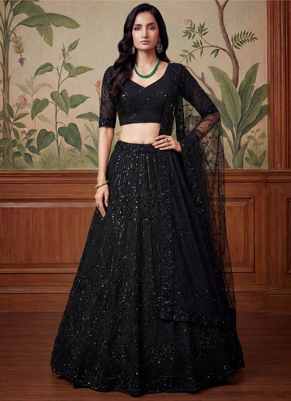 Black Net Embroidery Work Bridal Wear Lehenga Choli SW875375