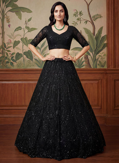 Black Net Embroidery Work Bridal Wear Lehenga Choli SW875375