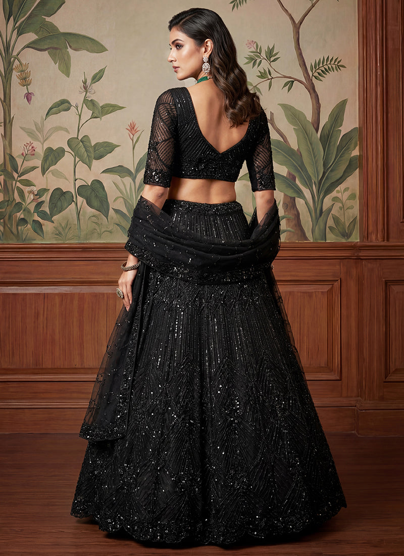 Black Net Embroidery Work Bridal Wear Lehenga Choli SW875375