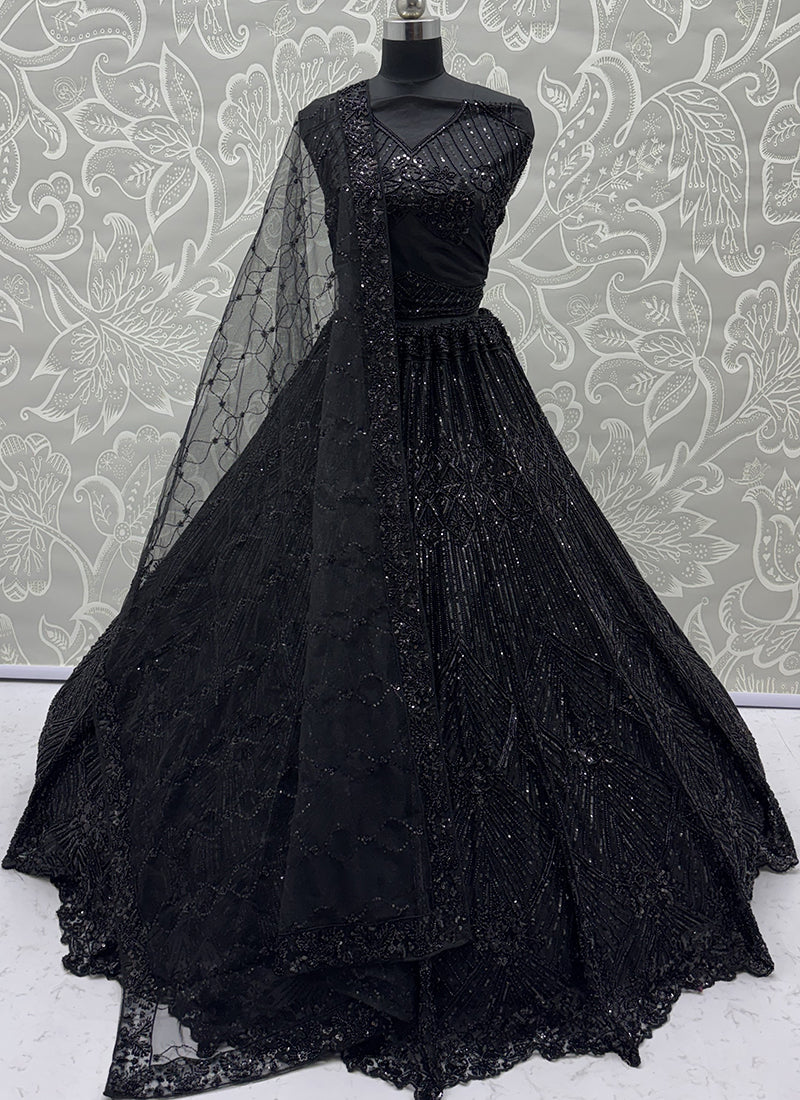 Black Net Embroidery Work Bridal Wear Lehenga Choli SW875375