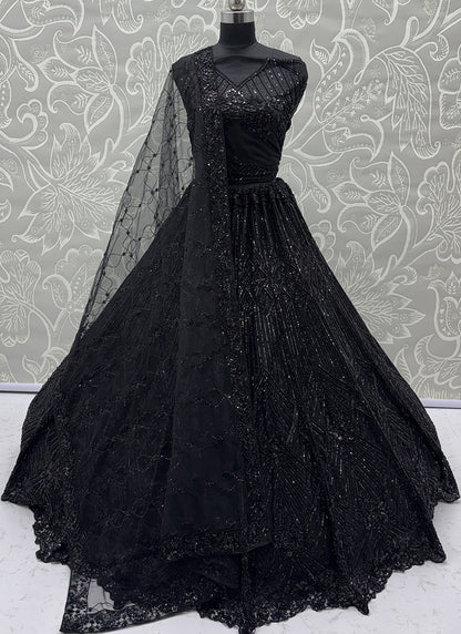 Black Net Embroidery Work Bridal Wear Lehenga Choli SW875375