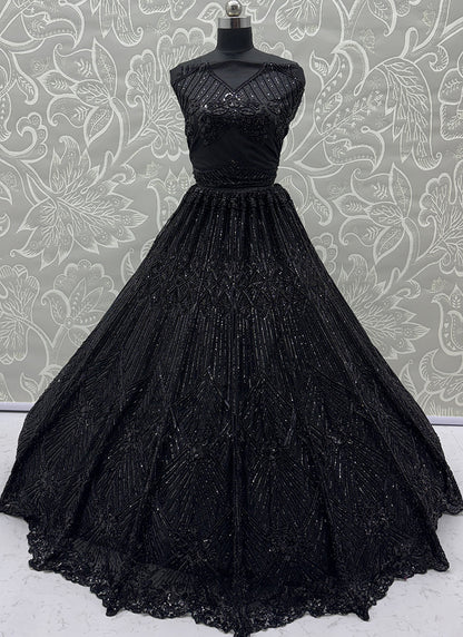 Black Net Embroidery Work Bridal Wear Lehenga Choli SW875375