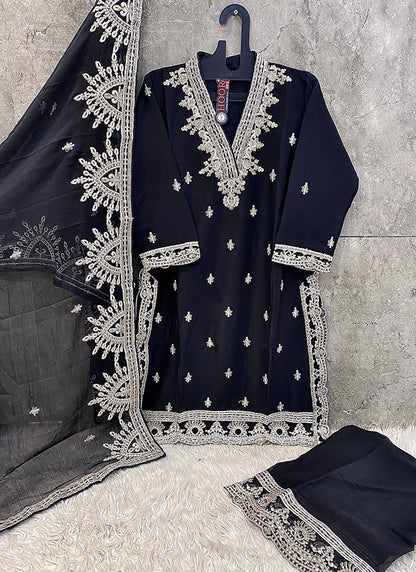 Real Chinon Black Eid Wear Zari Work Readymade Pakistani Suit 388110