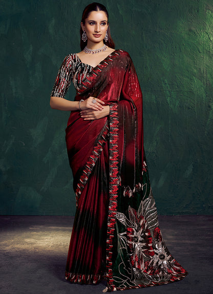 Black Satin Sequins Work  Wedding Wear Saree SW875837