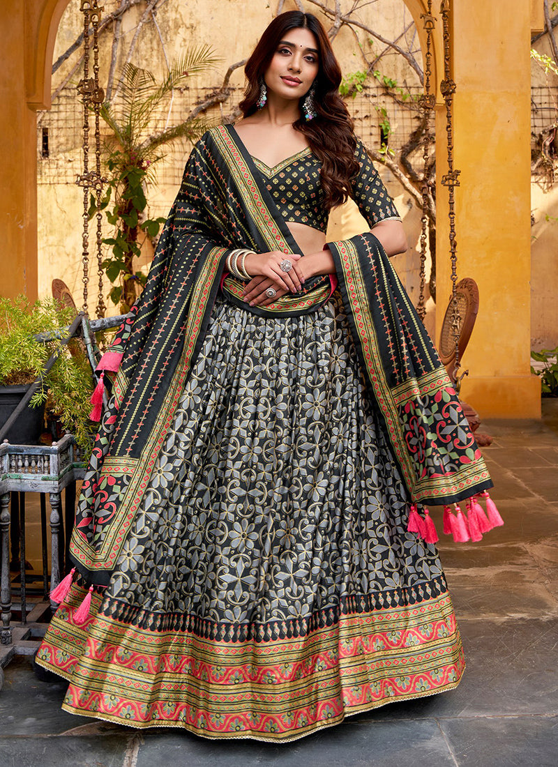 Black Silk Printed Work Festival Wear Lehenga Choli SW279218