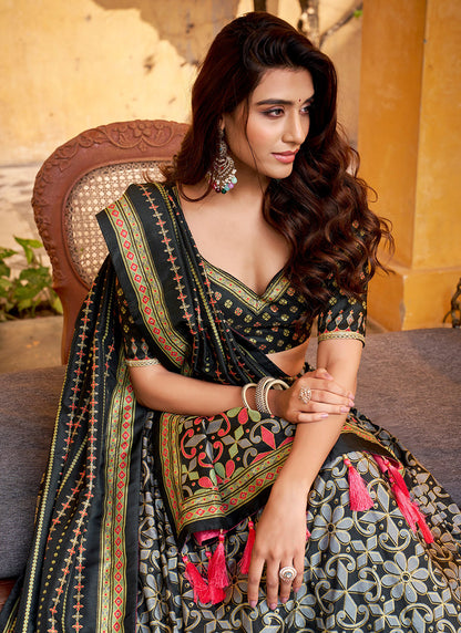 Black Silk Printed Work Festival Wear Lehenga Choli SW279218