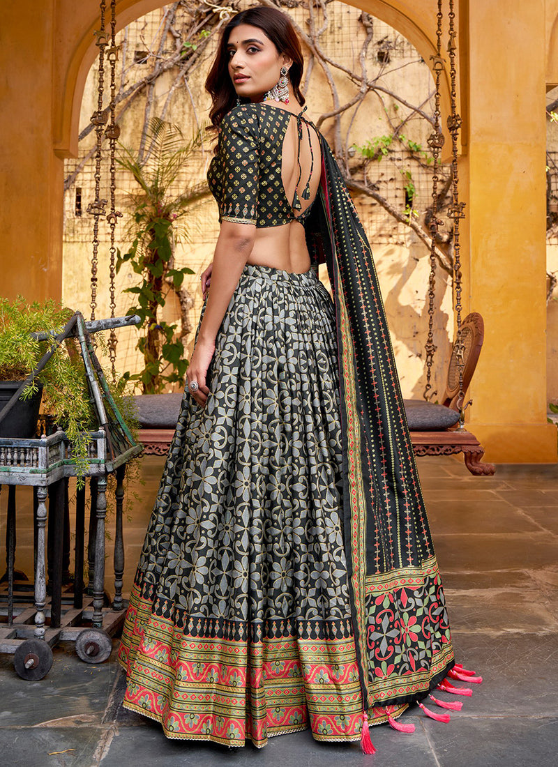 Black Silk Printed Work Festival Wear Lehenga Choli SW279218
