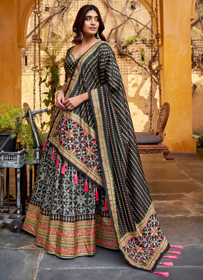 Black Silk Printed Work Festival Wear Lehenga Choli SW279218