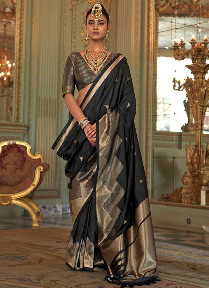 Black Silk Weaving Work Occasional Wear Saree SW915746