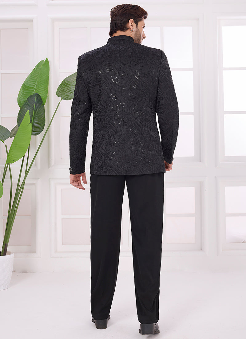 Black Velvet Pattern Pc Work Party Wear Readymade Jodhpuri Suit SW528112