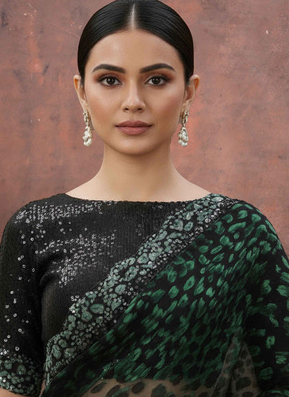 Velvet Black Wedding Wear Bead Work Ready To Wear Saree 387532