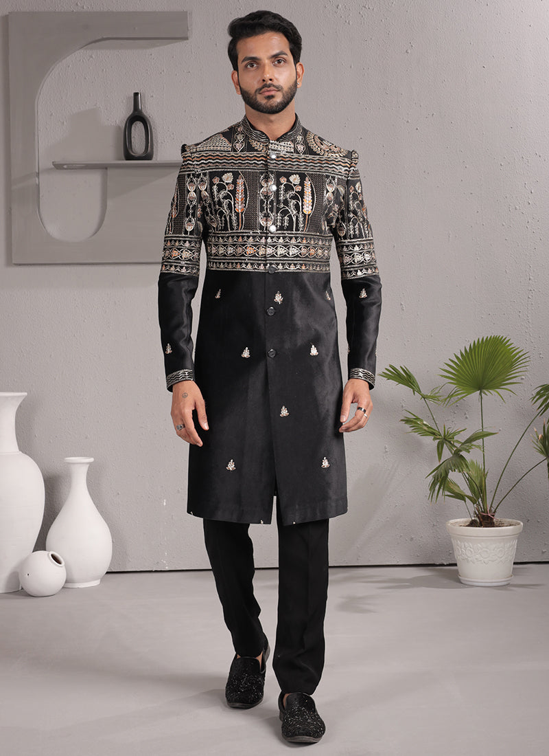 Black Velvet Embroidery Work Wedding Wear Readymade 2 Pcs Suit SW478761