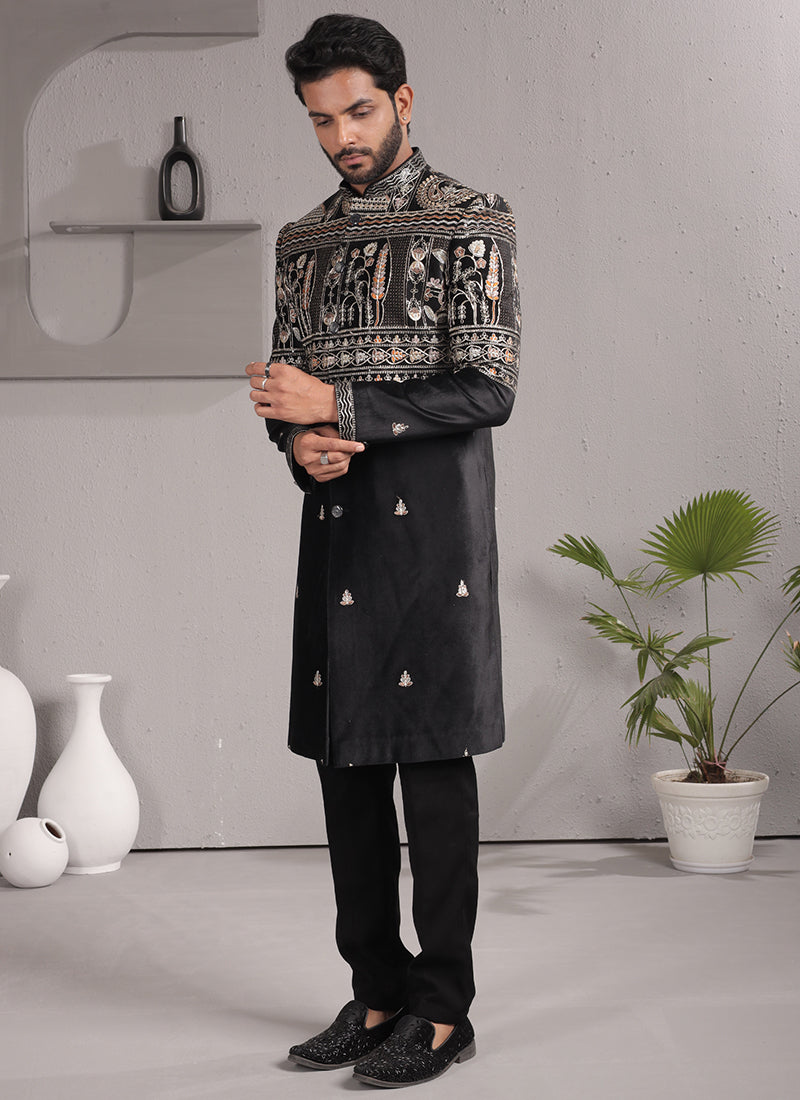 Black Velvet Embroidery Work Wedding Wear Readymade 2 Pcs Suit SW478761
