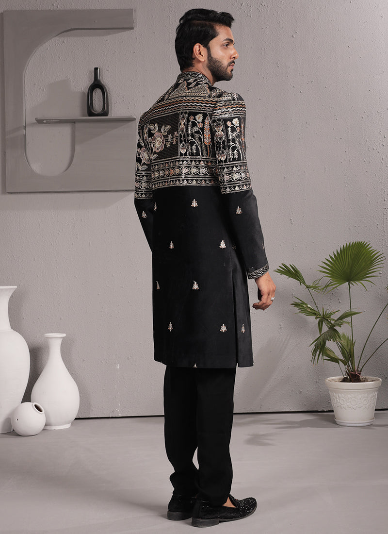 Black Velvet Embroidery Work Wedding Wear Readymade 2 Pcs Suit SW478761