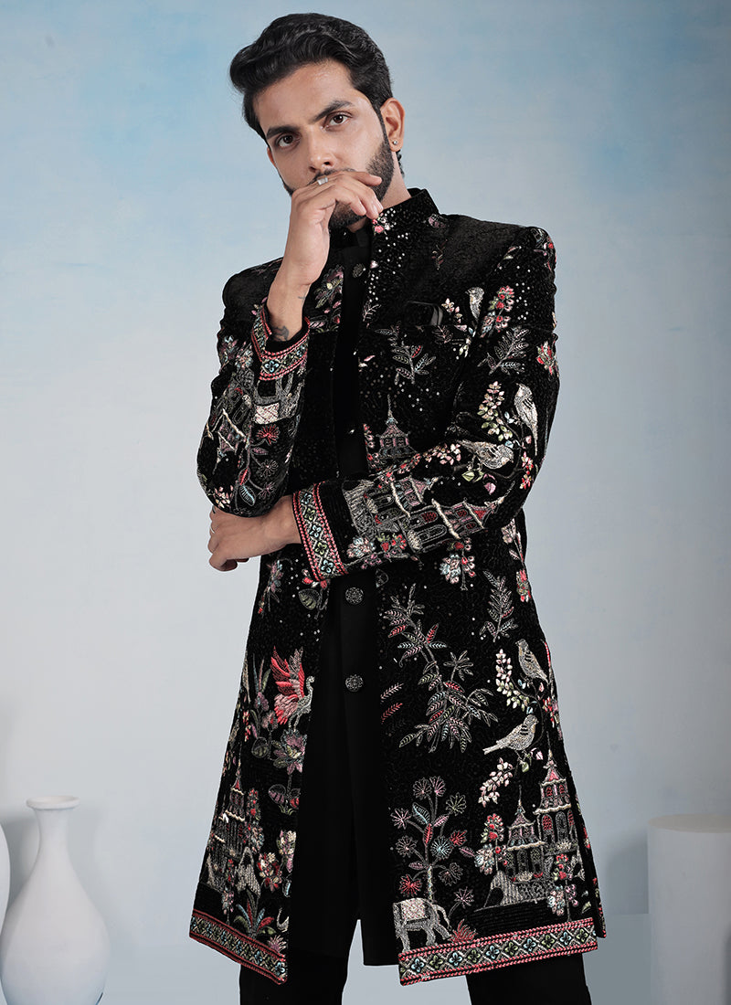 Black Velvet Embroidery Work Wedding Wear Readymade 3 Pcs Suit SW820654