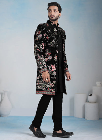 Black Velvet Embroidery Work Wedding Wear Readymade 3 Pcs Suit SW820654