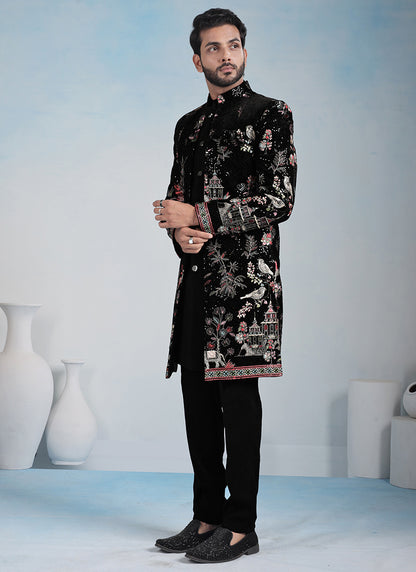 Black Velvet Embroidery Work Wedding Wear Readymade 3 Pcs Suit SW820654