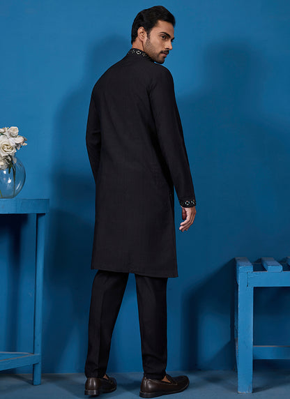 Viscose Silk Black Festive Wear Mirror Work Readymade Kurta Pajama 385853