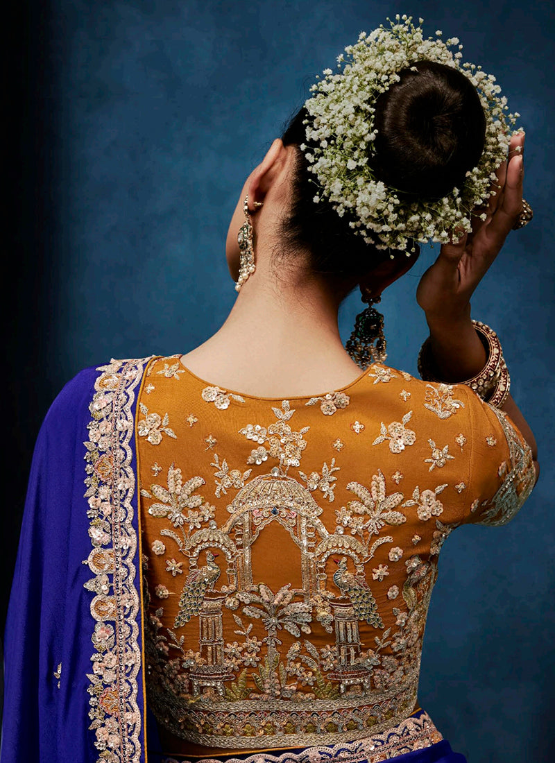 Blue  Fancy Silk Embroidery Work Wedding Wear Saree SW963255
