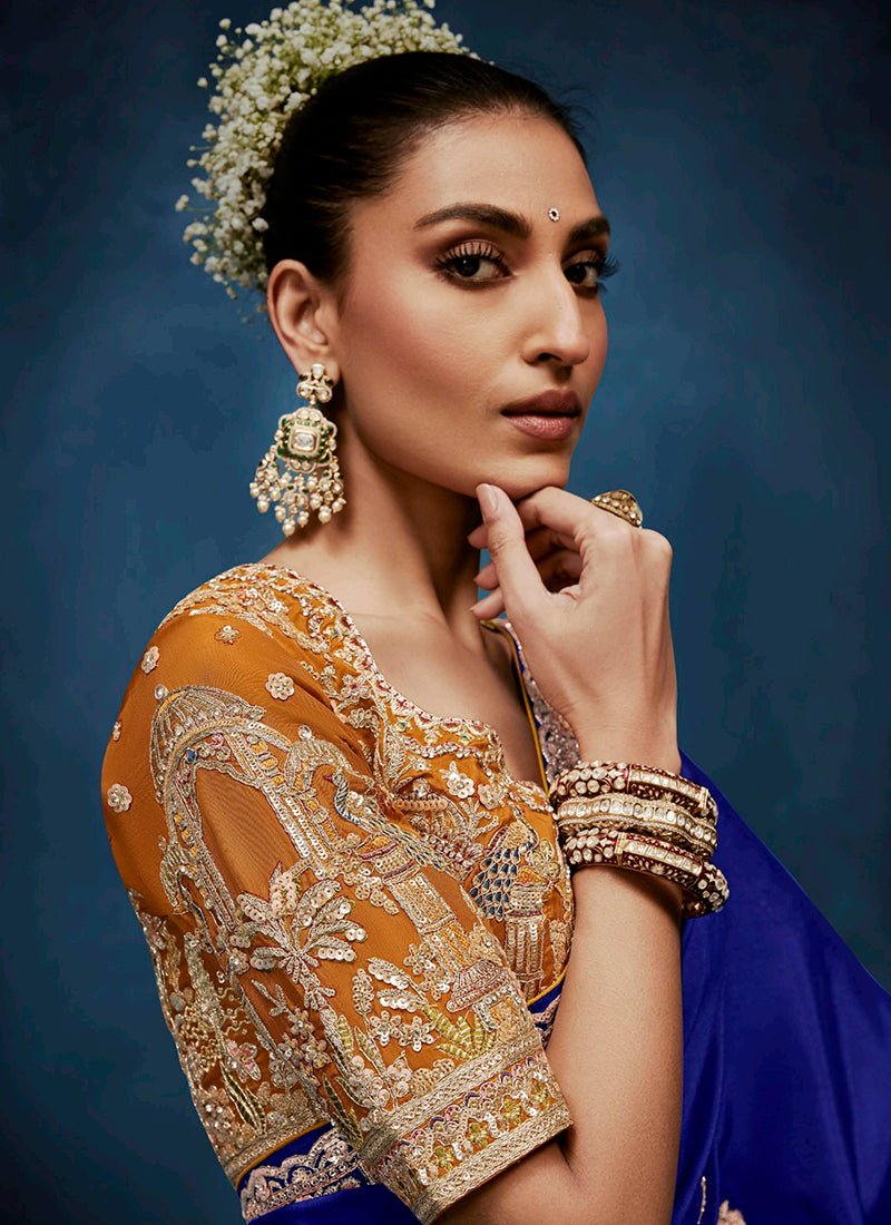 Blue  Fancy Silk Embroidery Work Wedding Wear Saree SW963255
