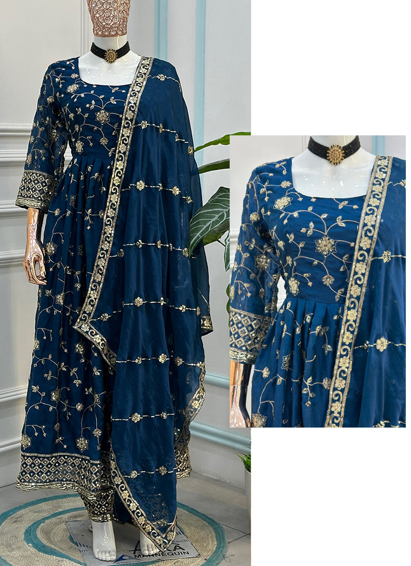 Blue  Silk Embroidery Work Occasional Wear Readymade Anarkali Suit SW706941
