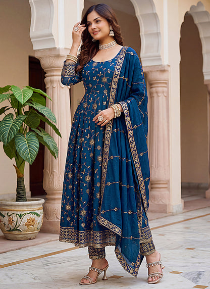 Blue  Silk Embroidery Work Occasional Wear Readymade Anarkali Suit SW706941