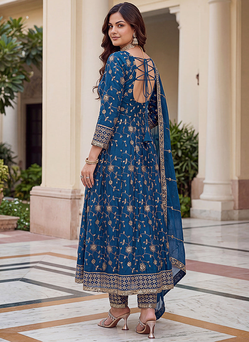 Blue  Silk Embroidery Work Occasional Wear Readymade Anarkali Suit SW706941